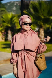 PARAŞÜT KUMAŞ TESETTÜR MAYO - GÜL KURUSU - Görsel 2