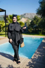 PARAŞÜT KUMAŞ TESETTÜR MAYO - SİYAH - Görsel 3