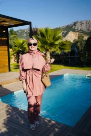 PARAŞÜT KUMAŞ TESETTÜR MAYO - GÜL KURUSU - Görsel 3