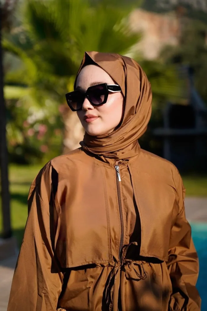 PARAŞÜT KUMAŞ TESETTÜR MAYO – KAHVERENGİ - Görsel 3