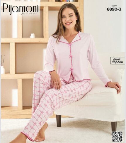 PİJAMONİ - BERLİN KUMAŞ PEMBE FİYONK DESEN