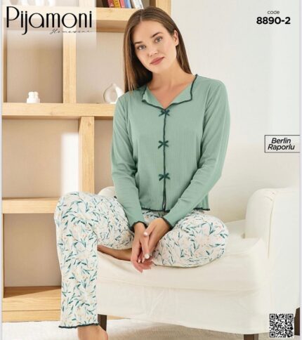 PİJAMONİ - BERLİN KUMAŞ YEŞİL DAL DESEN