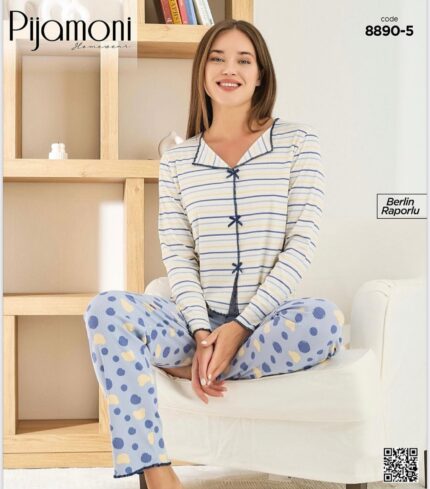 PİJAMONİ - BERLİN KUMAŞ FİYONKLU ÇİZGİ DESEN