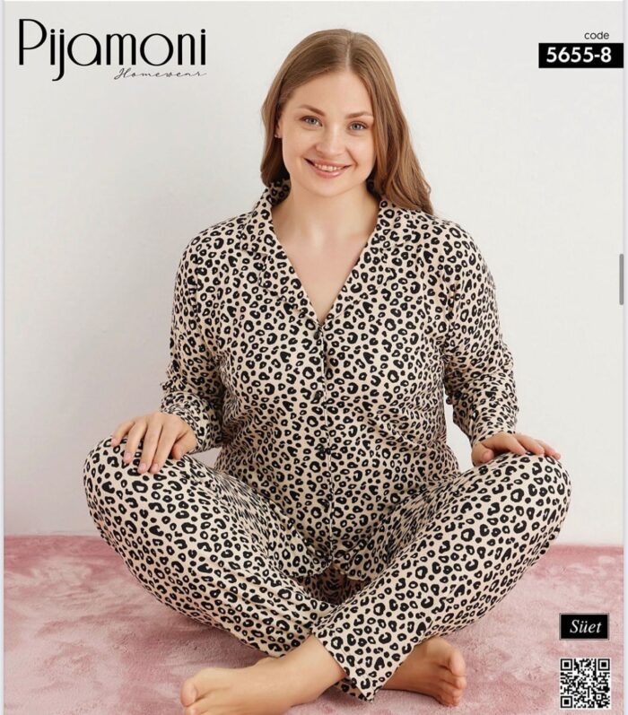 PİJAMONİ - SÜET KUMAŞ LEOPAR DESEN BATTAL - Görsel 1