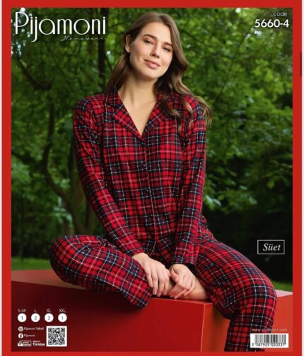 PİJAMONİ - SÜET KUMAŞ KIRMIZI EKOSE DESEN