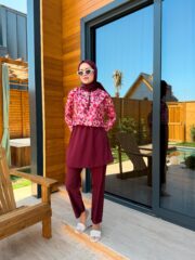 CROP MODEL TESETTÜR MAYO - BORDO ÇİÇEK DESEN - Görsel 9