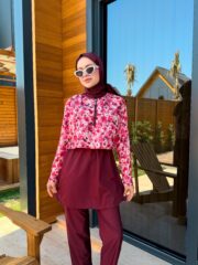 CROP MODEL TESETTÜR MAYO - BORDO ÇİÇEK DESEN - Görsel 8