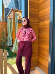 CROP MODEL TESETTÜR MAYO - BORDO ÇİÇEK DESEN