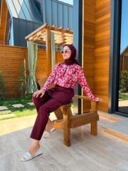 CROP MODEL TESETTÜR MAYO - BORDO ÇİÇEK DESEN - Görsel 4