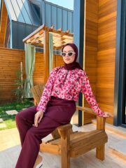 CROP MODEL TESETTÜR MAYO - BORDO ÇİÇEK DESEN - Görsel 3