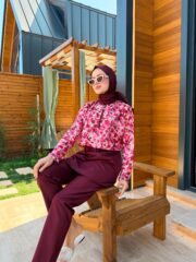 CROP MODEL TESETTÜR MAYO - BORDO ÇİÇEK DESEN - Görsel 2