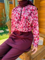 CROP MODEL TESETTÜR MAYO - BORDO ÇİÇEK DESEN - Görsel 10