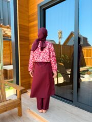 PARAŞÜT KUMAŞ TESETTÜR MAYO UZUN - BORDO ÇİÇEK DESEN - Görsel 6