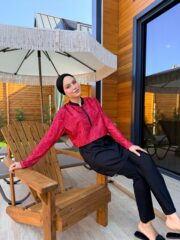 CROP MODEL TESETTÜR MAYO - KİREMİT ÇİZGİ DESEN - Görsel 5