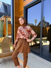 CROP MODEL TESETTÜR MAYO - KAHVE DESENLİ - Görsel 5