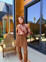 CROP MODEL TESETTÜR MAYO - KAHVE DESENLİ - Görsel 4