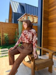 CROP MODEL TESETTÜR MAYO - KAHVE DESENLİ