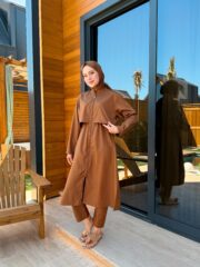 PARAŞÜT KUMAŞ TESETTÜR MAYO UZUN - KAHVERENGİ UZUN - Görsel 2