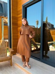 PARAŞÜT KUMAŞ TESETTÜR MAYO UZUN - KAHVERENGİ UZUN - Görsel 7