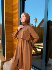 PARAŞÜT KUMAŞ TESETTÜR MAYO UZUN - KAHVERENGİ UZUN - Görsel 5