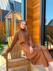 PARAŞÜT KUMAŞ TESETTÜR MAYO UZUN - KAHVERENGİ UZUN - Görsel 3