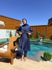 PARAŞÜT KUMAŞ TESETTÜR MAYO UZUN - LACİVERT