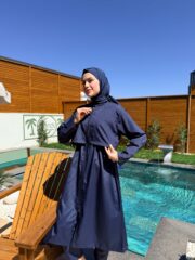 PARAŞÜT KUMAŞ TESETTÜR MAYO UZUN - LACİVERT - Görsel 7