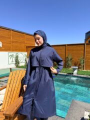 PARAŞÜT KUMAŞ TESETTÜR MAYO UZUN - LACİVERT - Görsel 6