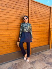 CROP MODEL TESETTÜR MAYO - LACİVERT YAPRAK DESEN - Görsel 5