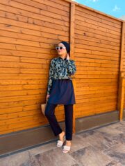 CROP MODEL TESETTÜR MAYO - LACİVERT YAPRAK DESEN - Görsel 4