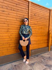 CROP MODEL TESETTÜR MAYO - LACİVERT YAPRAK DESEN - Görsel 3