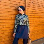 CROP MODEL TESETTÜR MAYO - LACİVERT YAPRAK DESEN