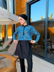 CROP MODEL TESETTÜR MAYO - MAVİ ETNİK DESEN