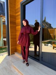 PARAŞÜT KUMAŞ TESETTÜR MAYO - BORDO - Görsel 5