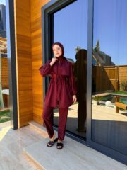 PARAŞÜT KUMAŞ TESETTÜR MAYO - BORDO - Görsel 3