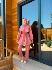 PARAŞÜT KUMAŞ TESETTÜR MAYO - GÜL KURUSU - Görsel 10