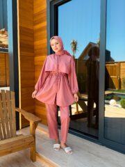 PARAŞÜT KUMAŞ TESETTÜR MAYO - GÜL KURUSU - Görsel 9