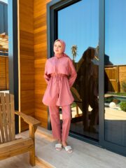 PARAŞÜT KUMAŞ TESETTÜR MAYO - GÜL KURUSU - Görsel 8