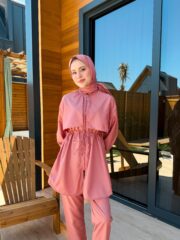 PARAŞÜT KUMAŞ TESETTÜR MAYO - GÜL KURUSU - Görsel 6