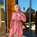 PARAŞÜT KUMAŞ TESETTÜR MAYO - GÜL KURUSU