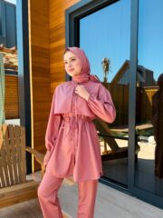 PARAŞÜT KUMAŞ TESETTÜR MAYO - GÜL KURUSU