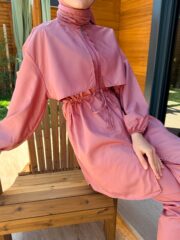 PARAŞÜT KUMAŞ TESETTÜR MAYO - GÜL KURUSU - Görsel 3