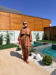 PARAŞÜT KUMAŞ TESETTÜR MAYO - KAHVERENGİ - Görsel 9