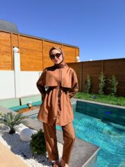 PARAŞÜT KUMAŞ TESETTÜR MAYO - KAHVERENGİ - Görsel 8