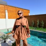 PARAŞÜT KUMAŞ TESETTÜR MAYO - KAHVERENGİ