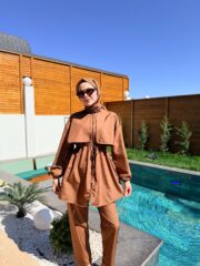 PARAŞÜT KUMAŞ TESETTÜR MAYO - KAHVERENGİ