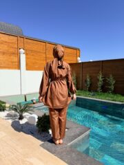 PARAŞÜT KUMAŞ TESETTÜR MAYO - KAHVERENGİ - Görsel 7