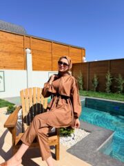 PARAŞÜT KUMAŞ TESETTÜR MAYO - KAHVERENGİ - Görsel 4