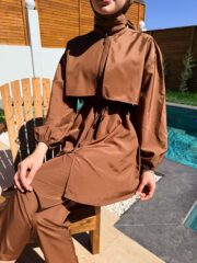 PARAŞÜT KUMAŞ TESETTÜR MAYO - KAHVERENGİ - Görsel 3