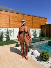 PARAŞÜT KUMAŞ TESETTÜR MAYO - KAHVERENGİ - Görsel 2